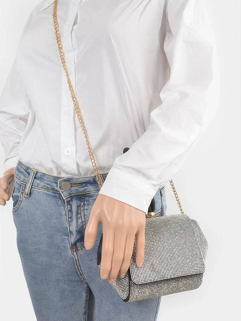 Rhinestone Wrist Band Flap Clutch